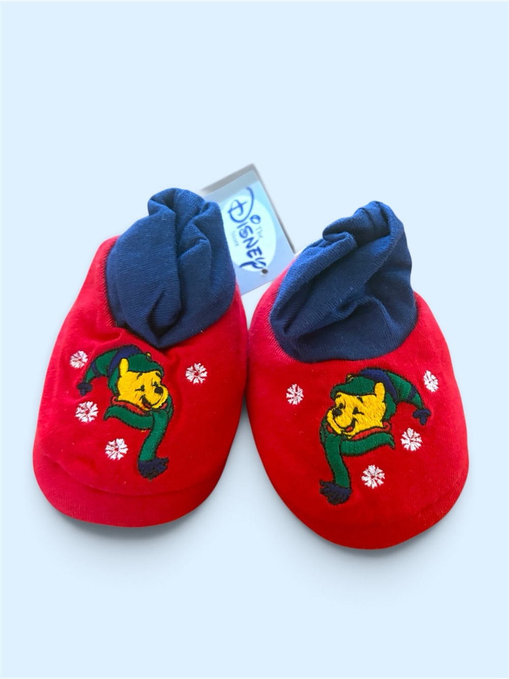 Vintage Disney Winnie the Pooh Christmas Slipper Bootie Red/Blue 12/24M 90’s NWT